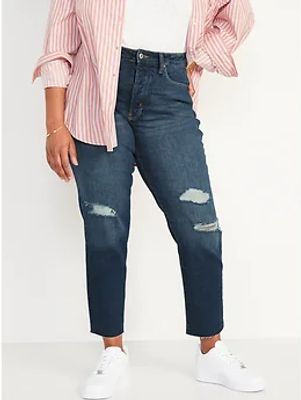 Curvy High-Waisted O.G. Straight Ripped Cut-Off Jeans for Women