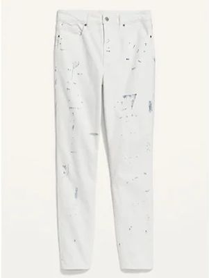 High-Waisted O.G. Straight Paint-Splatter White Ankle Jeans for Women