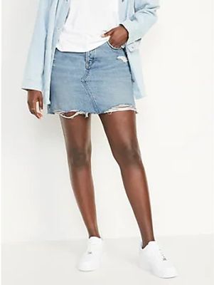 High-Waisted Button-Fly O.G. Straight Non-Stretch Cut-Off Jean Mini Skirt for Women