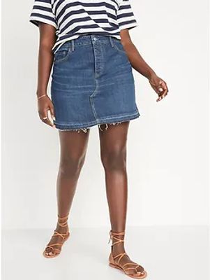 High-Waisted Button-Fly O.G. Straight Medium-Wash Mini Cut-Off Jean Skirt for Women