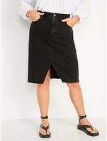 Higher-High Waisted Split-Front Midi Jean Pencil Skirt for Women