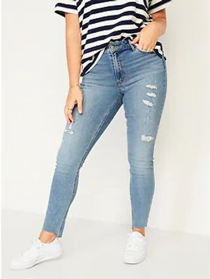 Mid-Rise Rockstar Super-Skinny Ripped Cut-Off Ankle Jeans for Women