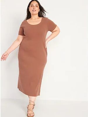 Fitted Short-Sleeve Rib-Knit Maxi Dress for Women