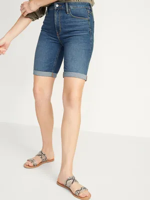 High-Waisted Cuffed Bermuda Jean Shorts for Women -- 9-inch inseam