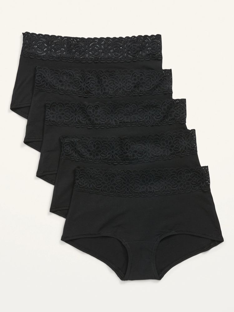 Supima Cotton-Blend Lace-Trim Boyshort Underwear 5-Pack for Women