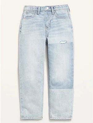 High-Waisted Slouchy Straight Contrast-Wash Non-Stretch Jeans for Girls
