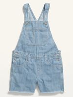 Railroad-Stripe Frayed-Hem Jean Shortalls for Girls