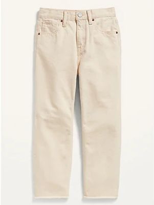 High-Waisted Slouchy Straight Frayed-Hem Jeans for Girls