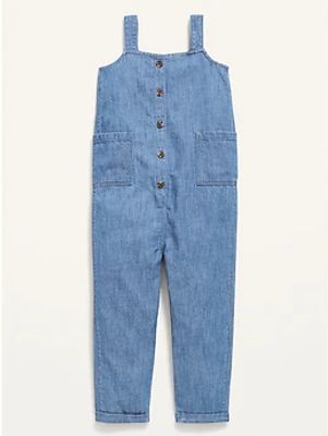 Sleeveless Chambray Button-Front Jumpsuit for Toddler Girls