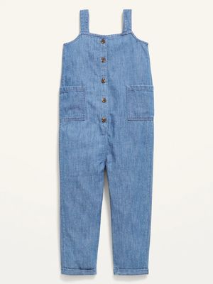 Sleeveless Chambray Button-Front Jumpsuit for Toddler Girls