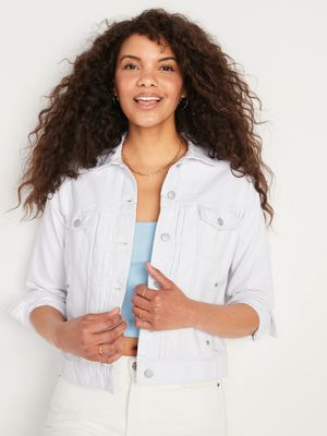 Relaxed Classic White Non-Stretch Jean Jacket for Women