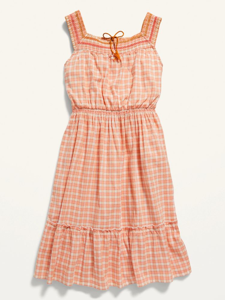 Sleeveless Printed Cinched-Waist Dress for Girls