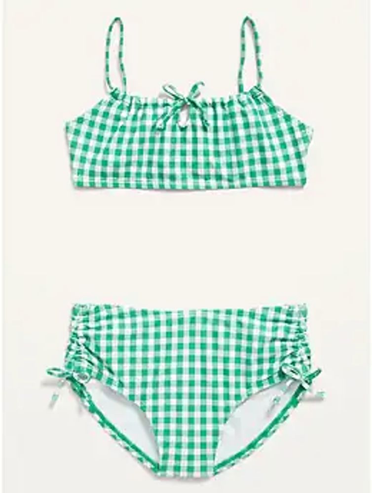 Patterned Cinch-Tie Bikini Swim Set for Girls