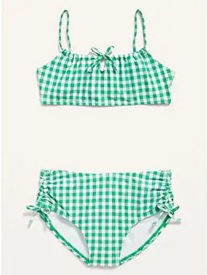 Patterned Cinch-Tie Bikini Swim Set for Girls