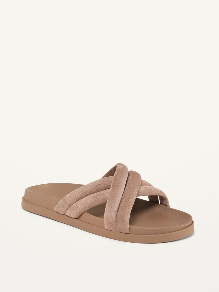 Faux-Suede Cross-Strap Slide Sandals for Women