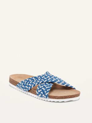 Woven-Textured Criss-Cross Slide Sandals for Girls (Partially Plant-Based