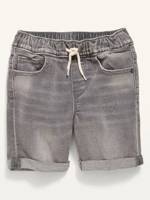 Functional Drawstring 360 Stretch Pull-On Gray Jean Shorts for Toddler Boys