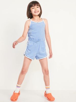 Sleeveless oop-Terry Cinched-Waist Romper for Girls