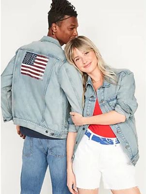 U.S. Flag Graphic Gender-Neutral Jean Jacket for Adults