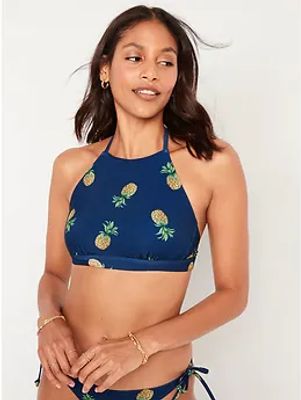 Printed Halter Cropped Swim Top for Women