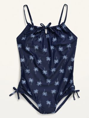 Patterned Cinch-Tie One-Piece Swimsuit for Girls
