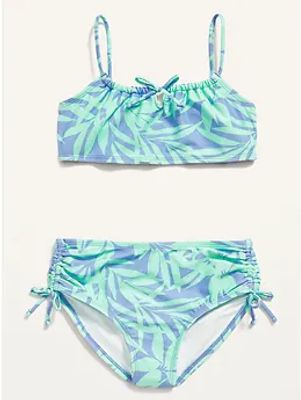 Patterned Cinch-Tie Bikini 2-Piece Swim Set for Girls