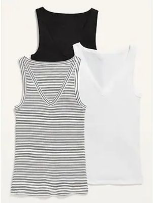 First Layer Rib-Knit V-Neck Tank Tops 3-Pack for Women