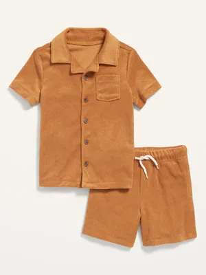 Short-Sleeve Loop-Terry Shirt and Shorts Set for Toddler Boys