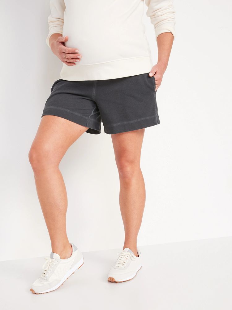 Maternity Rollover-Waist French Terry Shorts --- 5-inch inseam