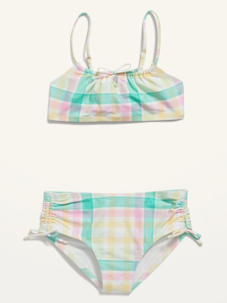 Patterned Cinch-Tie Bikini 2-Piece Swim Set for Girls