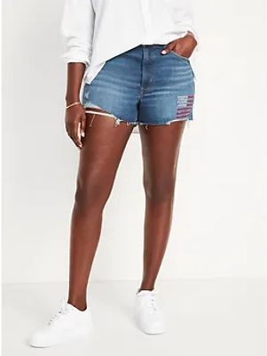 High-Waisted O.G. Straight Embroidered Cut-Off Jean Shorts for Women - 3-inch inseam