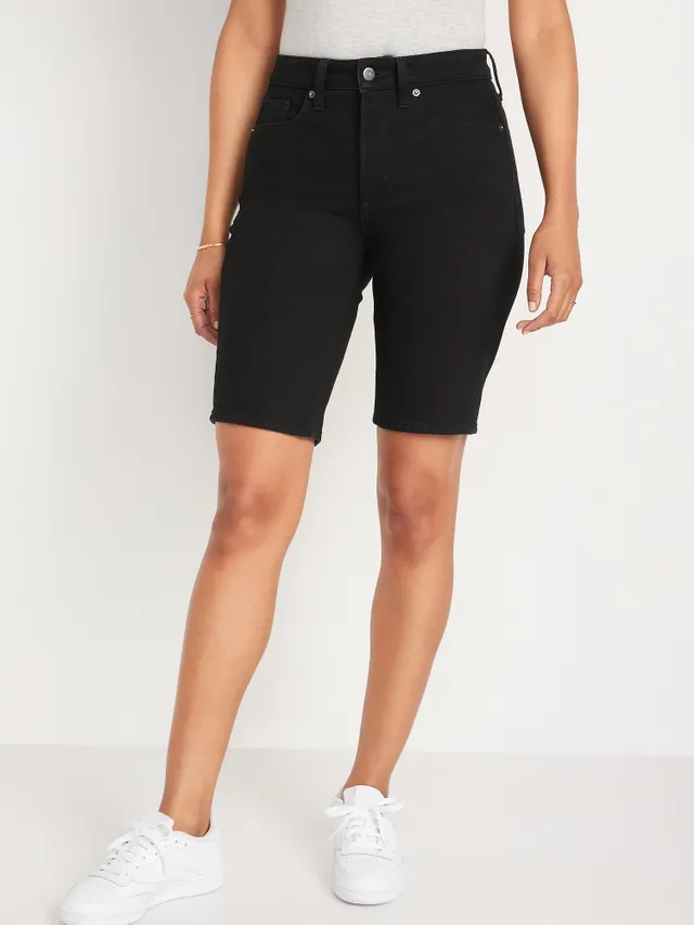 High-Waisted Shiny Nylon Bermuda Shorts -- 11-inch inseam