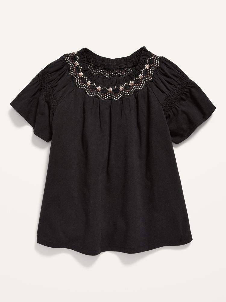 Smocked-Neck Short-Sleeve Top for Toddler Girls