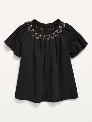 Smocked-Neck Short-Sleeve Top for Toddler Girls
