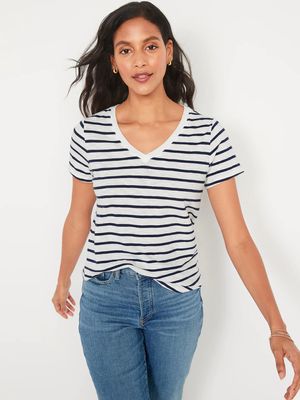 EveryWear Striped Slub-Knit V-Neck T-Shirt for Women