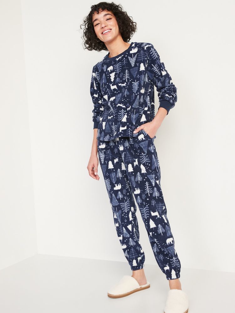 Matching Printed Microfleece Pajama Set for Women