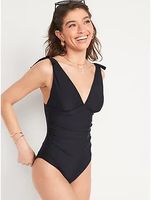 Tie-Shoulder Ruched Plunge One-Piece Swimsuit for Women