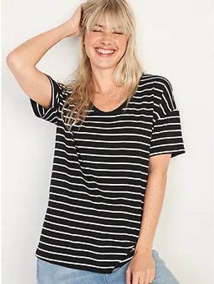 Short-Sleeve Luxe Oversized Striped Tunic T-Shirt for Women