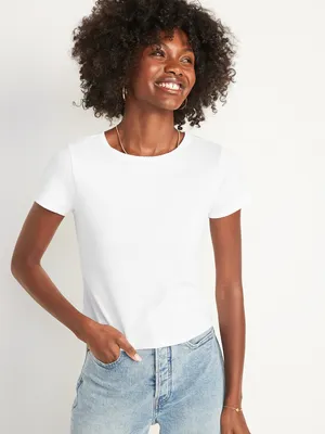 Fitted Short-Sleeve Cropped Rib-Knit T-Shirt