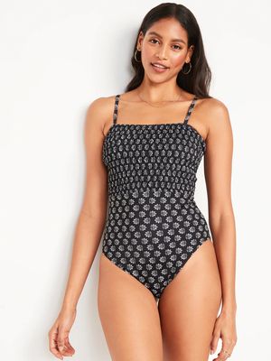 Smocked Bandeau One-Piece Swimsuit for Women