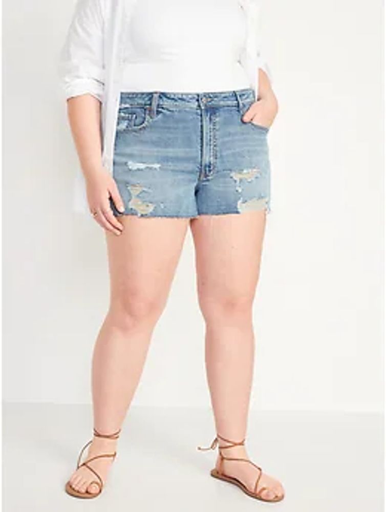 High-Waisted OG Straight Ripped Cut-Off Jean Shorts -- 3-inch inseam