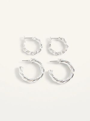 Silver-Toned Twisted Hoop Earrings 2-Pack for Women