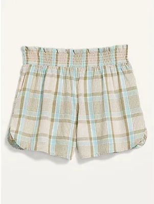 Smocked-Waist Plaid Pajama Shorts for Women - 4-inch inseam