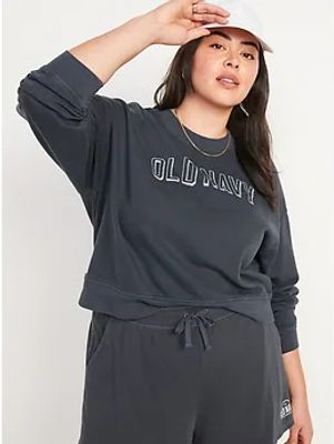 Oversized Logo Cropped Garment-Dyed Sweatshirt for Women