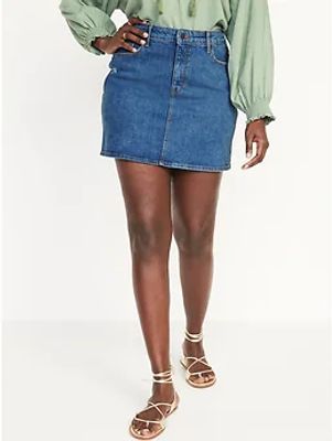 High-Waisted Distressed Jean Skirt for Women