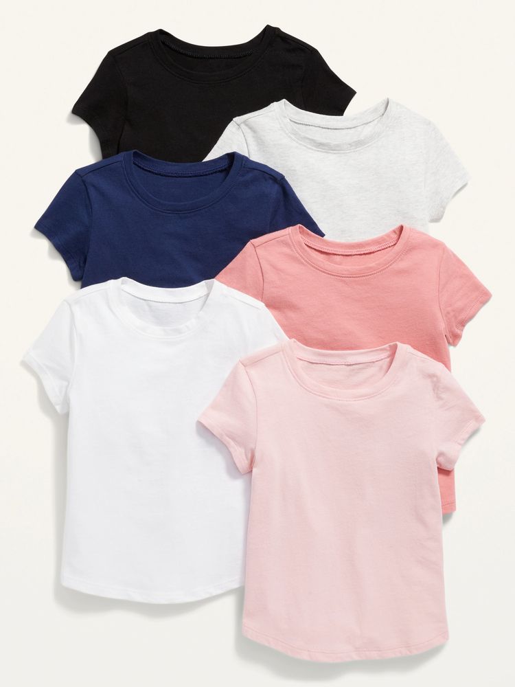 Crew Neck T-Shirt 6-Pack for Toddler Girls