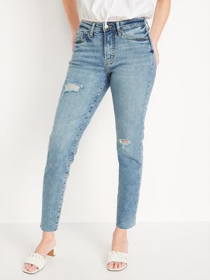 High-Waisted OG Straight Ripped Cut-Off Ankle Jeans for Women