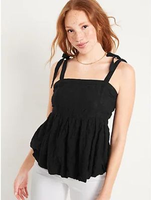 Tie-Shoulder Embroidered Babydoll Cami Swing Top for Women