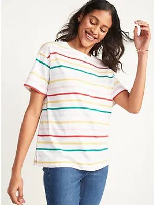 Short-Sleeve Vintage Striped Easy T-Shirt for Women