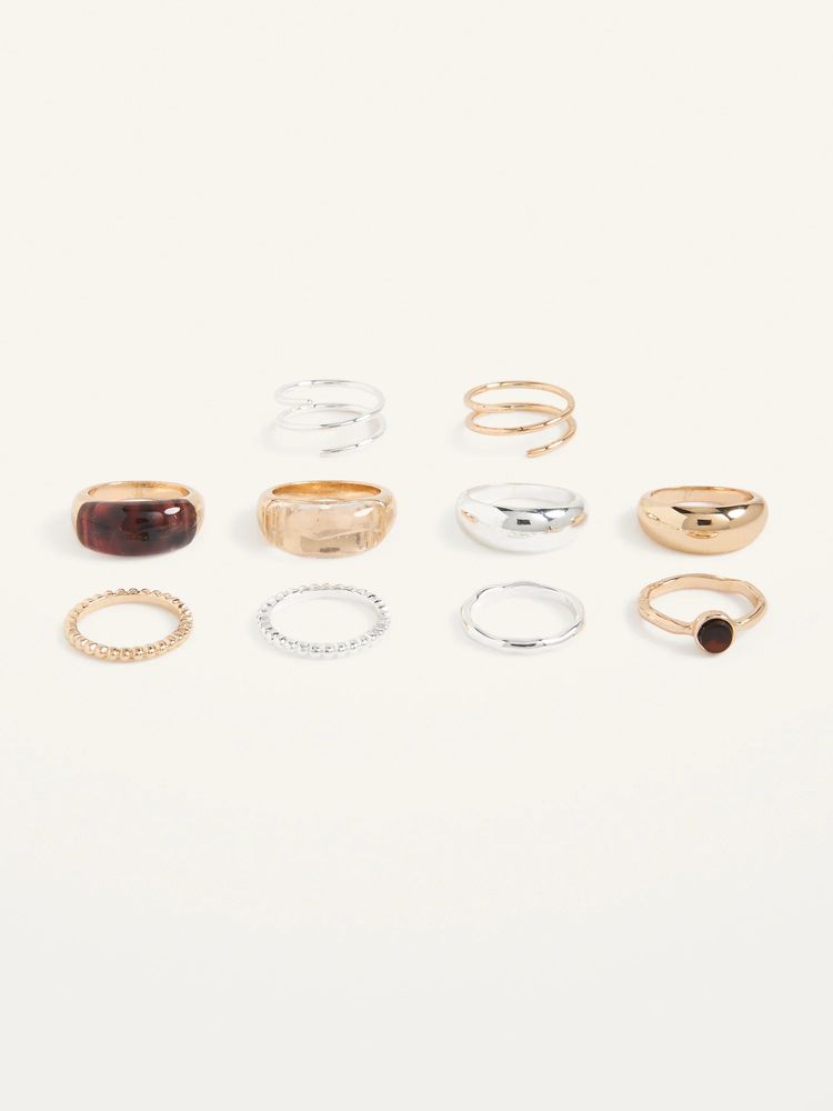 Mixed-Metal Rings Variety 10-Pack for Women